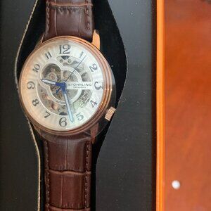 Stuhrling Skeleton Automatic Men’s Watch w/ Box – Rose Gold & Brown Leather